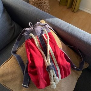 Red Blue and White Strap Backpack